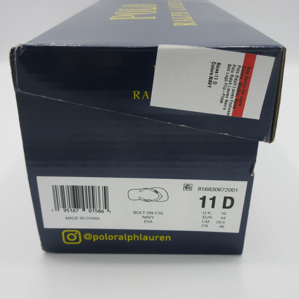 Polo Ralph Lauren Men  Size 11 D Bolt Logo Flip Flop Sandals Navy Blue Red New - Picture 7 of 9
